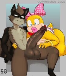 1boy 1girls accessory all_fours anthro anthro_on_anthro balls big_penis bow_on_head bow_ribbon digital_media_(artwork) dragon_koopa duo erection eyelashes female fur furry furry_female furry_male furry_only genitals hi_res humanoid_genitalia humanoid_penis koopa koopaling lips looking_at_genitalia looking_at_penis male male/female mammal mario_(series) nintendo nude penis procyonid raccoon reptile scalie shell simple_background sitting smile souley69 spread_legs spreading straight tail thick_lips vein veiny_penis wendy_o._koopa yellow_skin