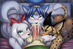 1boy 3girls ai_generated anthro anthro_on_anthro ball_sucking balls balls_in_mouth balls_sucking bed bedroom bedroom_eyes bedroom_sex big_breasts big_penis black_spots black_stripes blowjob blowjob_face blue_fur blue_hair breasts canine cheek_bulge cock_worship collaborative_fellatio cum cum_facial cum_in_mouth cum_inside cum_on_breasts cum_on_face dog_girl double_balls_sucking earring fay_(star_fox) fay_spaniel feline fellatio female female_on_anthro fox fox_mccloud hairband irrumatio jewelry kneeling kneeling_oral_position kneeling_position krystal krystal_(star_fox) looking_at_viewer lynx male male_anthro/female_anthro male_on_anthro male_pov mfff mfff_foursome miyu_lynx naked naked_female naked_male nintendo novelai nude nude_female nude_male oral oral_penetration oral_sex orange_fur penis pov pov_blowjob pov_eye_contact puffed_cheeks red_bow self_upload sluts star_fox sucking_balls sucking_penis sucking_testicles sucking_tip triple_blowjob triple_fellatio white_fur white_hair