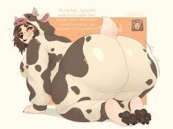 absurd_res accident accidental_exposure animal_print anthro ass balls belly big_breasts big_butt blush blush_lines breasts brown_hair canid canine clothed clothing cow_print dialogue discord_(app) facial_hair female fur genitals hair hi_res hood lipstick makeup mammal maned_wolf markings mole_(marking) mole_on_butt mole_under_eye nervous nervous_smile onesie orange_eyes paws presenting presenting_hindquarters shaking_butt short_tail slightly_chubby solo tail tail_motion tailwag talking_to_viewer tan_body tan_fur thick_thighs tight_clothing trans_(lore) trans_woman_(lore) wandwess wess_(wandwess) white_body white_fur wide_hips