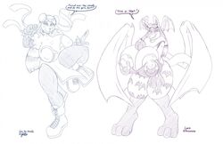 2girls anthro badgerben boots breasts chun-li clothing cosplay darkstalkers duo female female_only furry gigantic_breasts halloween huge_nipples hyper hyper_breasts lovie_(anjuneko) lucario morrigan_aensland nipple_piercing nipple_ring nipples panda piercing pokemon pokemon_(species) spikes street_fighter