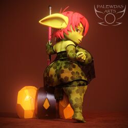1:1 3d_(artwork) 4_fingers 4_toes amber_eyes areola ass belly big_breasts big_butt big_ears biped blush breasts choker clothed clothing digital_media_(artwork) ear_piercing ear_ring fantasy female female_humanoid fingers giant_hammer gloves goblin goblin_female green_body hair hammer handwear hi_res holding_object holding_weapon humanoid jewelry lace lace_stockings lace_topwear legwear lingerie maul mina_(palewdasarts) necklace nipple_piercing nipples oversized_weapon paladin palewdas_arts piercing red_hair ring_piercing short_stack shortstack slightly_chubby solo stockings tagme thick_thighs toes tongue tongue_out tools weapon