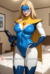 1girls ai_generated aqua_eyes ass athletic athletic_female bed bedroom big_breasts blazer blonde_blazer blonde_female blonde_female/blonde_male blonde_hair blue_eyes breasts covered_navel covered_nipples covered_pussy dance dancer dancing dildo dispatch dispatch_(game) eyeshadow female female_only hero hero_outfit jewelry large_breasts latex light-skinned_female long_hair looking_at_viewer makeup mask mask_removed masked masked_female medium_breasts milf red_lips red_lipstick solo tagme video video_game video_game_character video_game_franchise video_games