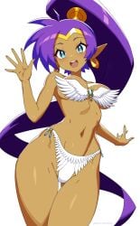 1girls belly big_breasts bikini bikini_bottom bikini_top blue_eyes bottomwear breasts cleavage dragon_quest ear_piercing earrings female female_only hair hips hoop_earrings jewelry pointy_ears ponytail purple_hair revenantart shantae shantae_(character) skimpy skimpy_bikini smile solo solo_female thighs topwear