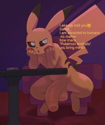 anthro armchair balls big_balls big_penis black_sclera brothel chair dialogue english_text foreskin furniture gay gay_male generation_1_pokemon genitals half-erect hi_res homosexual homosexual_male huge_cock male male/male male_only male_penetrating mammal n31l_(artist) nintendo nude penis pikachu pokemon pokemon_(species) resting_on_arms rodent sitting solo table text thick_penis thick_thighs vein veiny_penis white_eyes yellow_body
