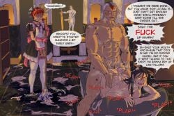 1girls 2boys altar angron candlelight candles chastity chastity_cage chastity_device cuckold cuckolding doggy_style full_color kharn_the_betrayer kiahl lobsterkiahl lotara_sarrin maid maid_headdress maid_outfit maid_uniform ntr primarch space_marine statue thighhighs warhammer_(franchise) warhammer_40k