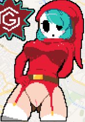 1girls big_breasts female female_only front_view geopixels iryanic mario_(series) minus8 nintendo pixel_art pussy rule63 shy_gal shy_gal_red shy_guy shygal solo thighs turquoise_hair white_skin