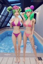2girls bra breasts female fortnite giocamolly outerwear panties tropical_punch_zoey underwear zoey_(fortnite)