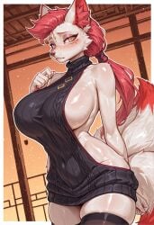1female 1girl 1girls 2025 2025s 2d 5_tails ai ai-created ai_art ai_assisted ai_generated anthro anthro_female anthro_only anthrofied bedroom_eyes belly_button big_breasts blush breasts canid canine canis clothed clothes clothing detailed_background digital_media_(artwork) epic_games eyebrows eyelashes female female_anthro female_focus female_only fortnite fortnite:_battle_royale fox fox_ears fox_girl fox_humanoid fox_tail foxgirl fur furry furry_female furry_only gigantic_breasts green_eyes grey_clothing grey_sweater grey_sweater_vest hair half-closed_eyes hi_res high_quality high_resolution highres huge_breasts hyper_breasts illustrious_(stable_diffusion) inner_ear_fluff karkinosai kimiko_(fortnite) kimiko_five-tails kimiko_five_tails kitsune large_breasts legwear looking_at_viewer mammal multi_tail narrowed_eyes navel no_humans no_pants pony_diffusion_(model) pony_diffusion_xl ponytail red_fur red_hair red_inner_ear red_inner_ear_fluff redhair seductive self_upload solo solo_anthro solo_female solo_focus stable_diffusion standing stockings sweat sweatdrop sweatdrops sweater sweater_vest tail thick_breasts thick_thighs thigh_highs thighhighs thighs video_games virgin_killer_sweater white_body white_ears white_fur white_tail wide_hips
