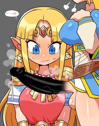 ... /\\/\\/\\ 2girls ^^^ a_link_between_worlds absurdres bead_necklace beads belt blank_censor blonde_hair blue_eyes blue_shirt blush breast_suppress breath_of_the_wild brown_belt censored circlet crap-man dress earrings erection faceless faceless_character faceless_futanari forehead_jewel full-face_blush futa_with_female futanari height_difference highres huge_breasts huge_cock jewelry long_hair looking_at_penis looking_down multiple_girls necklace nintendo penis penis_awe pink_tabard pointy_ears precum princess_zelda rariatto_(ganguri) selfcest shirt size_difference spoken_blush spoken_ellipsis square_crossover tabard tears_of_the_kingdom testicles the_legend_of_zelda white_dress wide_sleeves zelda_(a_link_between_worlds) zelda_(tears_of_the_kingdom)