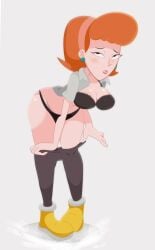 1girls auburn_hair big_breasts bra disney exposed_breasts gosgoz gray_background light-skinned_female light_skin linda_flynn-fletcher mature_female milf mother orange_hair panties phineas_and_ferb standing underwear