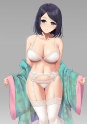 1girls 2022 black_hair blue_eyes bra breasts female female_only hips kauru00 large_breasts light_blush looking_at_viewer original original_character panties short_hair slim_waist thighs