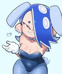 1girls big_breasts blue_hair breasts bunny_girl bunnysuit ear_piercing female gloves hair_over_one_eye heart looking_at_viewer octoling one_eye_covered playboy_bunny shiny_skin shiver_(splatoon) smile solo solo_female splatoon splatoon_3 tagme tentacle_hair thick_thighs toothy_grin whichdoll white_gloves