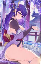 ass big_ass big_breasts big_butt braid braided_hair clothed clothed_female genshin_impact houk1se1 houkiboshi_(mmjw7432) kimono mole mole_under_eye purple_eyes purple_hair purple_kimono raiden_shogun thick_thighs thighs