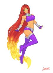 abs alien_girl boots dc dc_comics fire hot_pants koriand'r long_hair nonude not_porn orange_skin red_hair shardanic starfire starfire_(comics) teen_titans thighhighs