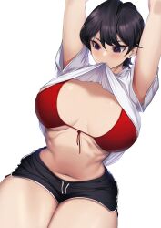 1girls 2022 arms_up asian asian_female bikini black_hair blueorca breasts dolphin_shorts female female_only hips komi-san_wa_komyushou_desu komi_shuuko large_breasts light-skinned_female light_skin mature_female milf mother red_bikini short_hair short_shorts shortd slim_waist thick_thighs thighs wide_hips