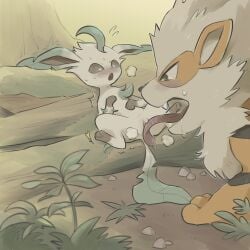 2022 ambiguous_gender arcanine blush bodily_fluids breath brown_eyes cunnilingus drooling duo eeveelution female female/ambiguous feral feral_on_feral fur generation_1_pokemon generation_4_pokemon genital_fluids hi_res kinnni-chan leafeon nintendo open_mouth oral plant pokemon pokemon_(species) saliva saliva_on_tongue sex shaking size_difference spread_legs spreading teeth tongue tongue_out trembling vaginal_penetration video_games