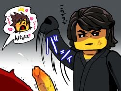 cole_(ninjago) cum cumshot kai_(ninjago) lego lego_anatomy male male/male ninjago shimotsuki_kitsune yellow_penis yellow_skin