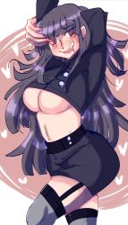 breasts danganronpa danganronpa_2:_goodbye_despair female_only heart-shaped_pupils junkausta large_breasts no_bra skimpy_clothes smooth_skin super_danganronpa_2 tsumiki_mikan underboob