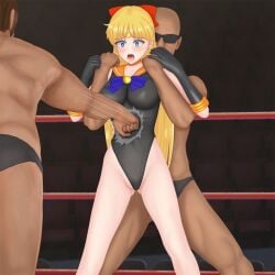 abuse bishoujo_senshi_sailor_moon blonde_hair blue_eyes bow censored hirame_sashimi hitting medium_breasts minako_aino physical_violence punching sailor_venus stomach_punch