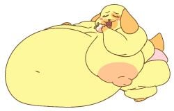 animal_crossing belly breasts canine fat female fur goldie_(animal_crossing) huge_breasts hyper hyper_belly killajax nintendo peach_(fruit) thick_thighs topless video_games