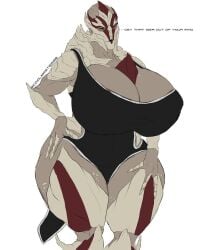 alien alien_girl breasts cleavage coolmaster98 hands_on_hips huge_breasts large_breasts looking_at_viewer mass_effect nipple_bulge nipples original_character thick thick_thighs turian voluptuous wide_hips