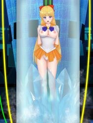 bishoujo_senshi_sailor_moon blonde_female blonde_hair blue_eyes bow clothing hirame_sashimi minako_aino sailor_venus skirt small_breasts solo torn_clothes