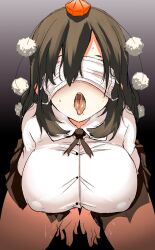 1girls akure_ekuto big_breasts blindfold erect_nipples open_mouth shameimaru_aya tagme tongue touhou