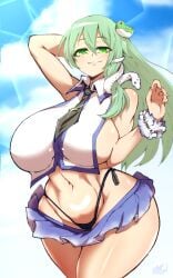 1girls green_eyes green_hair huge_breasts pandain sanae_kochiya tagme touhou