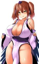 1girls akure_ekuto big_breasts blush breasts erect_nipples hatate_himekaidou himekaidou_hatate pelvic_curtain tagme touhou