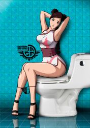 1girls armpits arms_behind_head arms_up bare_legs bare_shoulders bathroom bottomless breasts china_dress chinese_clothes double_bun dress female female_only heels high_heels indoors joao_segura kimono looking_at_viewer naruto naruto:_the_last naruto_(series) naruto_shippuden panties panties_down partially_clothed ponytail short_kimono sitting sitting_on_toilet sleeveless sleeveless_dress solo solo_focus tease teasing teasing_viewer tenten tied_hair toilet