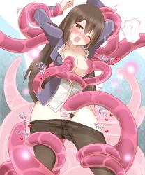 big_breasts blush bondage brown_hair captured clothed_rape defeated defeated_heroine detransformation forced forced_orgasm heroine_in_trouble non(artist) original original_character pussy_juice rape school_uniform schoolgirl spoken_heart tentacle tights