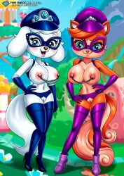 2girls anthro bbmbbf blush breasts diamond_level disney female female_only fur34 furry looking_at_viewer open_mouth palace_pets palcomix pietros_secret_club pumpkin_(palace_pets) pussy tongue treasure_(palace_pets)