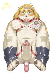 <3_eyes absurd_res anal anthro balls begging begging_pose belly blonde_hair blush bodily_fluids buttplug cai1448331577 canid canine canis collar collar_tag cum cum_everywhere cum_in_mouth cum_inside cum_on_belly cum_on_body cum_on_face domestic_dog erection genital_fluids genitals hair harness heart hi_res hisaki_(live-a-hero) lifewonders live-a-hero male mammal messy navel overweight penetration penis plug_(sex_toy) pose sex_toy simple_background tongue tongue_out urethral urethral_penetration video_games white_background