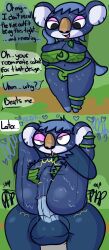 2022 ahe_gao animal_crossing balls big_breasts big_penis bikini_snap blue_fur breasts cleavage comic fucked_silly half_nelson half_nelson_(leg_held) half_nelson_vaginal head_grab instant_loss_2koma klutzatdusk koala nintendo peewee_(animal_crossing) plant_bikini pussy revealing_clothes skimpy stomach_bulge thick_thighs thighs tight_clothing tongue_out unseen_character vaginal_penetration wide_hips yuka_(animal_crossing)