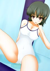 in_pool one-piece_swimsuit pee_puddle peeing peeing_in_swimsuit peeing_self peeing_swimsuit pool puddle pullpull15 sitting smirking swimming_pool swimsuit swimwear tagme wetting wetting_self wetting_swimsuit white_swimsuit