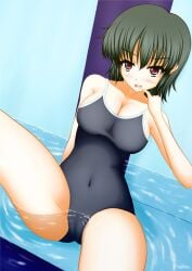 in_pool one-piece_swimsuit pool pullpull15 sitting smirking swimming_pool swimsuit swimwear tagme