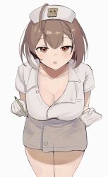 1girls ahoge brown_eyes brown_hair cleavage female gloves holding_notepad holding_pen hololive hololive_english hololive_english_-council- hololive_english_-promise- ku_roiko nanashi_mumei notepad nurse nurse_cap nurse_uniform open_mouth pen roikopi short_hair thighs virtual_youtuber