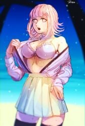 baru_(bar_0405) beach bikini bikini_top breasts danganronpa danganronpa_2:_goodbye_despair female_only large_breasts mole mole_on_breast nanami_chiaki smooth_skin super_danganronpa_2 undressing wet_skin