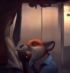 animated balls big_penis blowjob canine clothing cum_on_face cumshot deepthroat elevator fox furry gay humanoid_penis jasonafex kneeling necktie orgasm standing tie