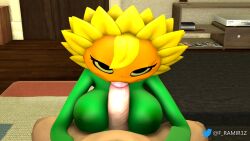 1080p 1boy 1boy1girl 1girls 3d big_breasts big_penis black_eyes blowjob blowjob_face breasts f_ramir3z female green_body green_skin house looking_at_viewer male male/female orange_face paizuri penis plant plant_girl plant_hair plant_humanoid plantie plants plants_vs_zombies:_heroes pov sfm solar_flare_(pvz) titfuck titjob yellow_hair