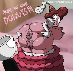 1boy 1girls anus baroness_von_bon_bon big_ass big_breasts big_butt cuphead cuphead_(game) donut_anus dress_down exposed_ass fat_ass female humanoid pussy scrapcorcist the_cuphead_show wide_hips