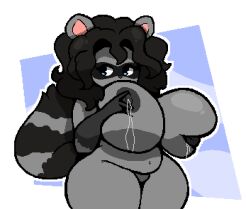 big_breasts furry pixel_art raccoon windreg