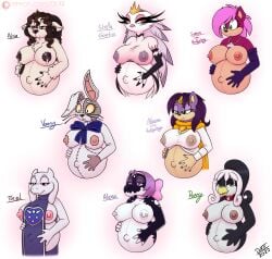 alexia_(drxii) anthro areola avian beak belly big_belly big_breasts bird birdo bodily_fluids boss_monster bovid bow_ribbon bow_tie breasts buckteeth caprine claws clothed clothing crown demon digital_media_(artwork) domestic_sheep drxii eulipotyphlan feathers female five_nights_at_freddy's five_nights_at_freddy's:_security_breach fur hair hedgehog helluva_boss hi_res horn human lactating lagomorph leporid mammal mario_(series) mature_anthro mature_female milk nintendo nipple_piercing nipples non-mammal_breasts nude owl penguin penny_locke piercing pregnant purple_hair queen_aleena_hedgehog rabbit red_eyes reptile scalie scottgames sega sheep simple_background smile solo sonia_the_hedgehog sonic_(series) sonic_the_hedgehog_(series) sonic_underground stella_(helluva_boss) teeth text toriel undertale undertale_(series) vanny_(fnaf) video_games white_body white_fur