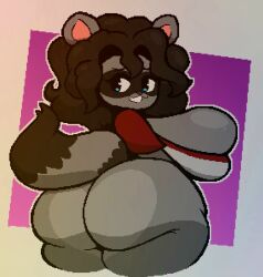 alternate_version_available big_breasts brown_hair fur krystiracoon looking_back oc original_character pixel_art raccoon smile tagme tail windreg