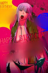 1girls breasts convenient_censoring danganronpa danganronpa:_trigger_happy_havoc danganronpa_1 female female_only gloves jacket kirigiri_kyouko naked_jacket open_clothes panties sketti smooth_skin solo