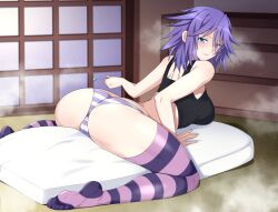 1girls big_breasts breasts lindaroze purple_socks rosario+vampire shirayuki_mizore socks solo thigh_socks thighhighs