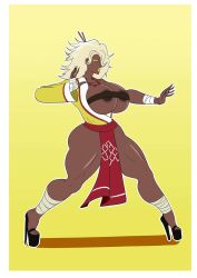 1girls amazon annon arslan_altan bandage big_ass big_breasts bimbo bimbofication blonde_hair breasts_outside clothed dark-skinned_female dark_skin female high_heels lipstick muscular muscular_female necklace nipple_slip rwby solo yellow_lipstick