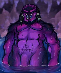 1boy alien alien_only bara big_penis limp_penis male male_only monster predator_(franchise) purple_body purple_skin solo tribal water yautja