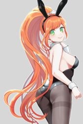 ass behind_view breasts bunny_ears bunny_girl bunny_tail bunnysuit danganronpa danganronpa_3 female_only large_breasts sideboob sketti straight_hair tights yukizome_chisa