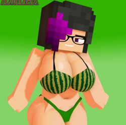 1girls 3d big_breasts commission female female_only glasses horny horny_female human humanoid looking_at_another looking_at_viewer mine-imator minecraft multicolored_hair olivialewdz panties purple_eyes smile tagme thick_thighs watermelon_bra